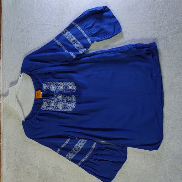 Medium royal blue 1/2 sleeve shirt, With Embroidery Detail by Ruby Rd. - Picture 1 of 14